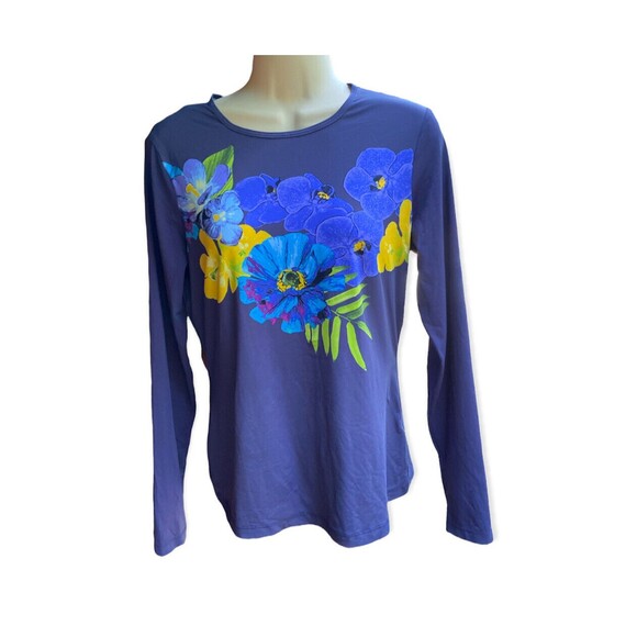 LAND'S END Size S(4-6) RashGuard Swim Shirt UPF Cover Up Tee Purple Blue Floral - Picture 1 of 5